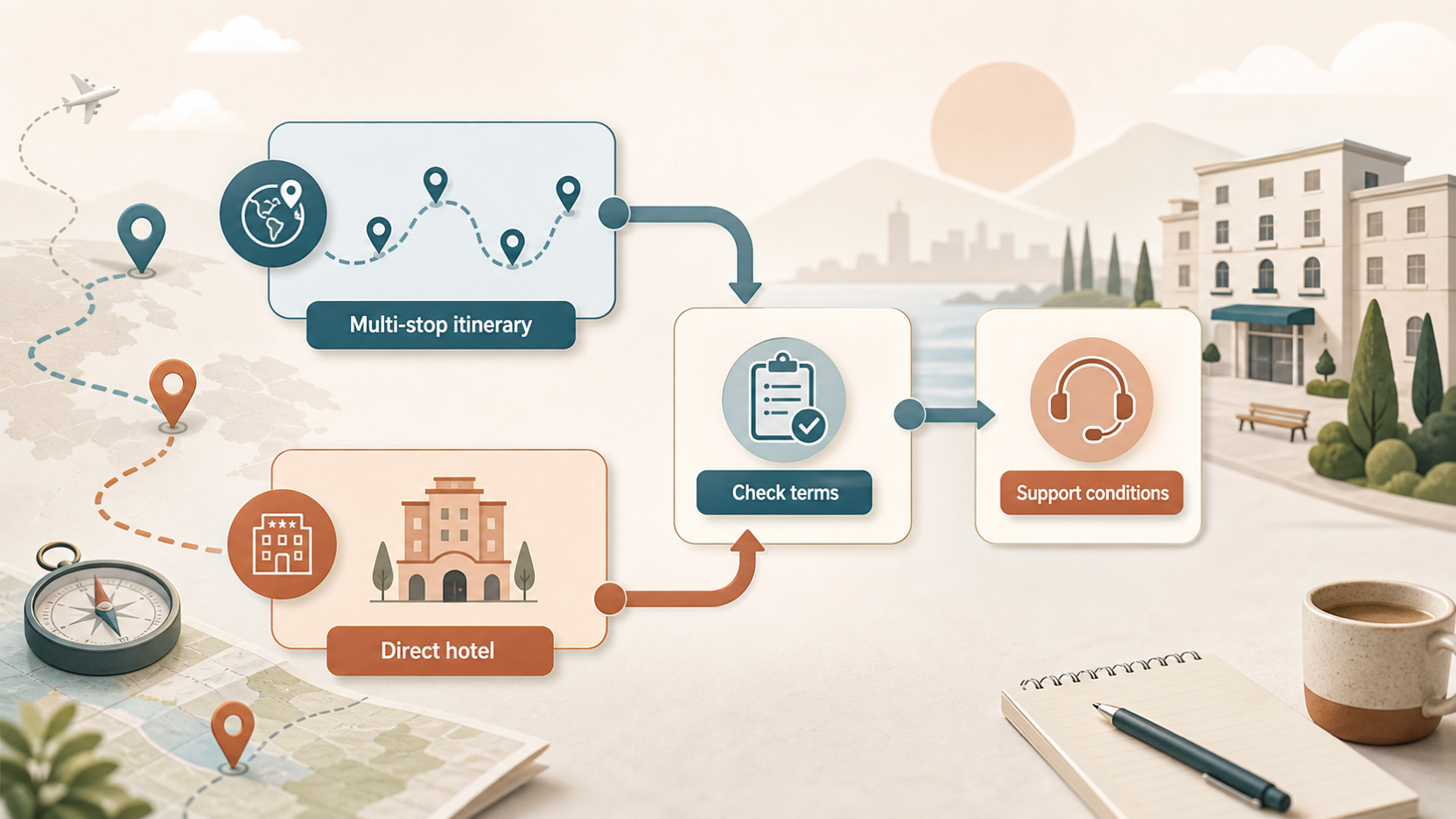 Support the practical decision path without prescribing one booking route