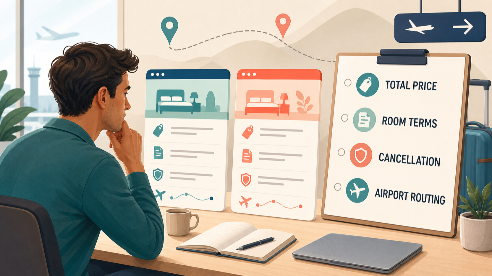 Editorial illustration for Booking.com vs Expedia: Which Hotel Booking Platform Fits Your Trip?